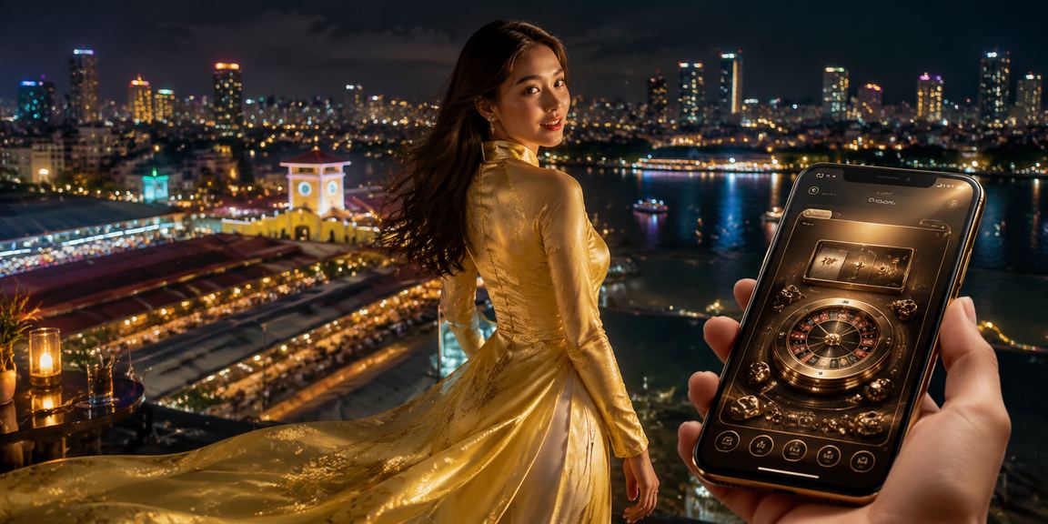 Người dùng Thành phố Hồ Chí Minh chơi casino trực tuyến trên điện thoại với trang phục áo dài